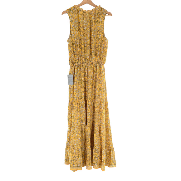 Max Studio Maxi Floral Print Smocked Waist Sleeveless Yellow - Picture 3 of 7